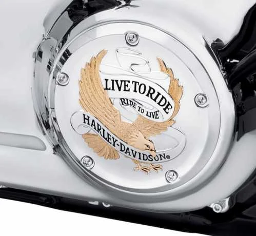 Harley Davidson Live To Ride Derby Deckel Gold&chrom 4 Harley Davidson Live To Ride Derby Deckel Gold&chrom – Bild 2