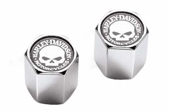 Harley Davidson Ventilkappen Skull Schwarz / Weiss & Chrom 3 Harley Davidson Ventilkappen Skull Schwarz / Weiss & Chrom