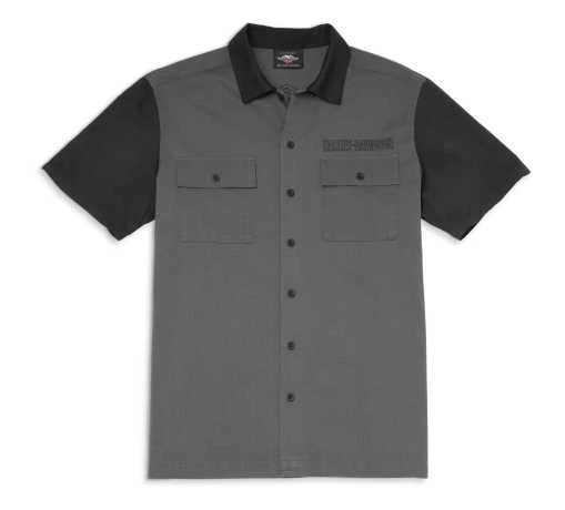 Harley-Davidson Kurzarmhemd Mechanics Colorblock Grau/schwarz 3 Harley-Davidson Kurzarmhemd Mechanics Colorblock Grau/schwarz