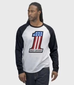 Harley-Davidson Reglan Longsleeve #1 Race Schwarz/weiß 7 Harley-Davidson Reglan Longsleeve #1 Race Schwarz/weiß -Motorradzubehör 96067 22vm 3