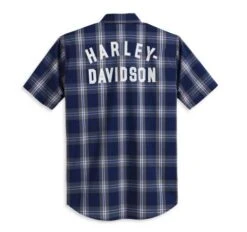 Harley-Davidson Kurzarmhemd Staple Poplin Karo Blau -Motorradzubehör 96163 23vm 2