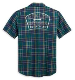 Harley-Davidson Kurzarmhemd Wrench Crew Karo Blau/grün -Motorradzubehör 96166 23vm 2