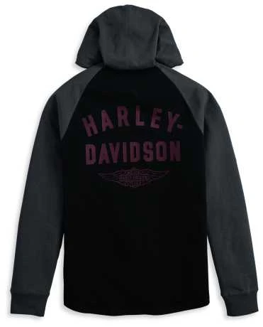 Harley-Davidson Hooded Raglan Henley Staple Schwarz/grau 4 Harley-Davidson Hooded Raglan Henley Staple Schwarz/grau – Bild 2