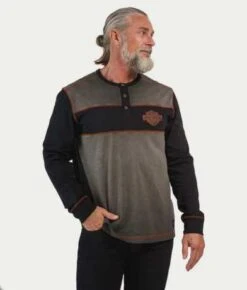 Harley-Davidson Henley Shirt Iron Bond Grau/schwarz -Motorradzubehör 99002 23vm 24
